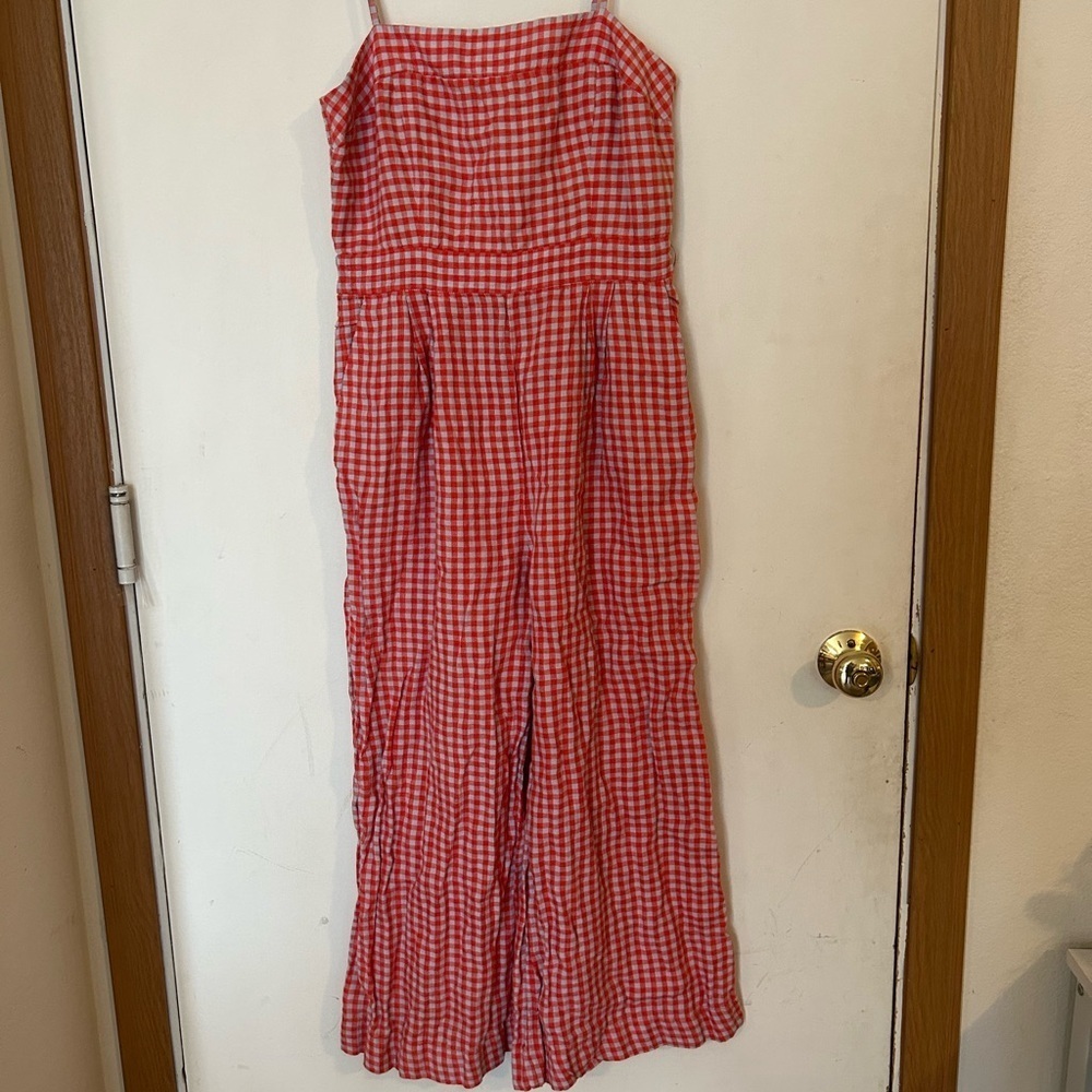 J. Crew 100% Linen Check Gingham Jumpsuit Cropped Women's
Size 0